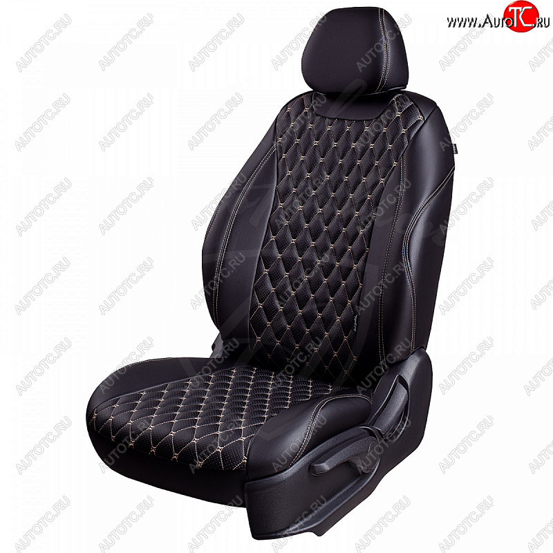 19 649 р. Чехлы для сидений Lord Autofashion Байрон (экокожа) Volkswagen Golf 6 хэтчбэк 5 дв. (2008-2014) (Черный, вставка черная, строчка бежевая)  с доставкой в г. Керчь