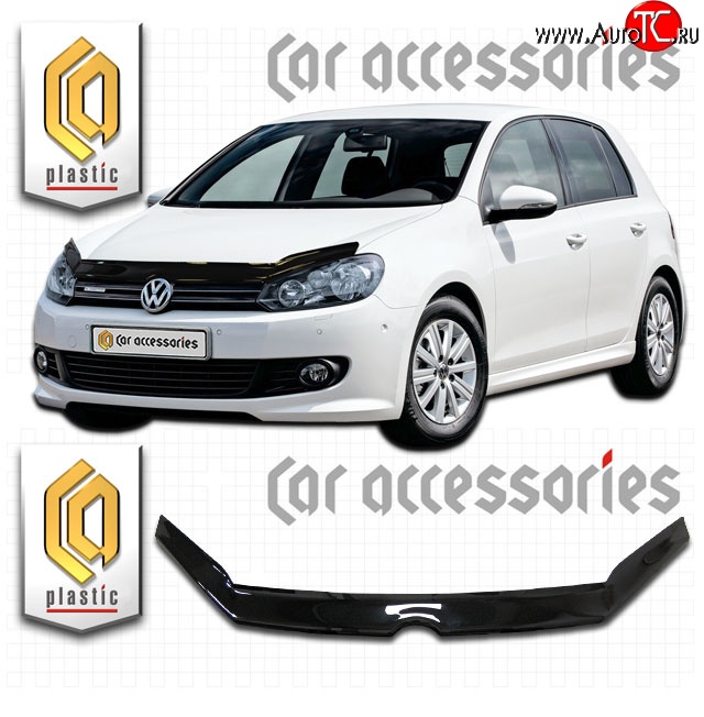 1 899 р. Дефлектор капота CA Plastic  Volkswagen Golf  6 (2008-2014) хэтчбэк 5 дв. (Classic черный, Без надписи)  с доставкой в г. Керчь