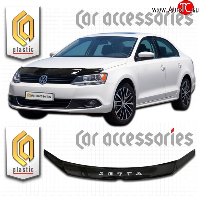 1 999 р. Дефлектор капота CA Plastic  Volkswagen Jetta  A6 (2011-2015) седан дорестайлинг (Classic черный, Без надписи)  с доставкой в г. Керчь
