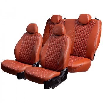 13 649 р. Чехлы для сидений (6R, 6C) Lord Autofashion Байрон (экокожа, спинка и сиденья 60/40, 2П- и 1 Г-образных подголовника)  Volkswagen Polo  5 (2009-2020) седан дорестайлинг, хэтчбек дорестайлинг, седан рестайлинг, хэтчбек рестайлинг (Коричневый, вставка коричневая, строчка бежевая)  с доставкой в г. Керчь. Увеличить фотографию 5