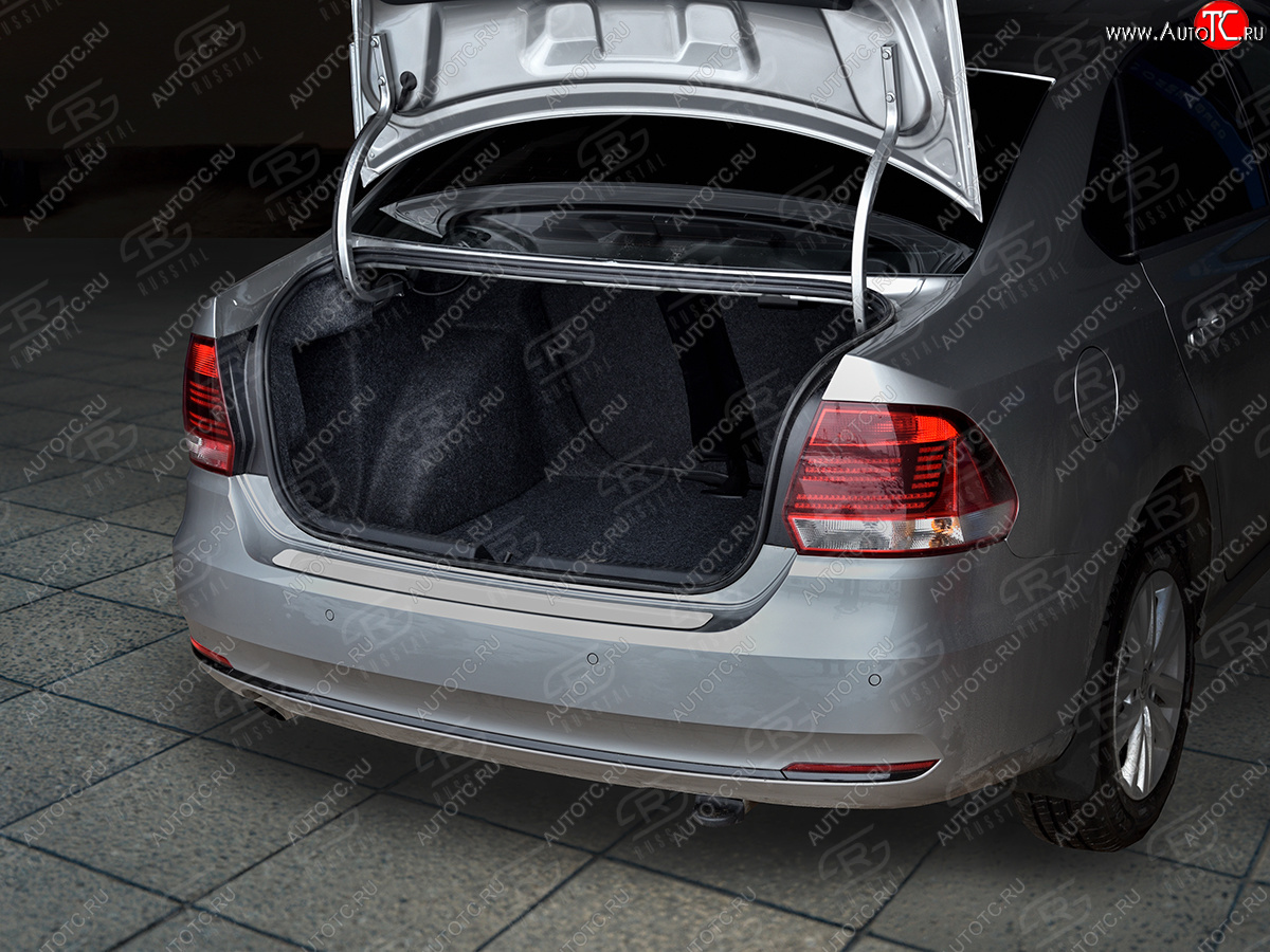 1 479 р. Защитная накладка заднего бампера Russtal Volkswagen Polo 5 седан рестайлинг (2015-2020) (Нержавейка полированная)  с доставкой в г. Керчь