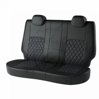 9 449 р. Чехлы для сидений (6R/6C) Lord Autofashion Турин Ромб (экокожа, 40/60) Volkswagen Polo 5 седан дорестайлинг (2009-2015) (Чёрный, вставка чёрная, строчка синяя)  с доставкой в г. Керчь. Увеличить фотографию 2