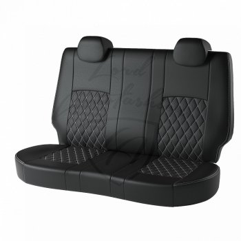 5 999 р. Чехлы для сидений (6R/6C) Lord Autofashion Турин Ромб (экокожа, сплошная спинка)  Volkswagen Polo  5 (2009-2020) седан дорестайлинг, седан рестайлинг (Чёрный, вставка чёрная, строчка белая)  с доставкой в г. Керчь. Увеличить фотографию 2
