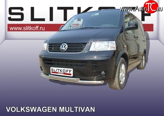 14 749 р. Двойная защита переднего бампера из труб диаметрами по 57 мм Slitkoff  Volkswagen Transporter  T5 (2003-2009) дорестайлинг (Цвет: нержавеющая полированная сталь)  с доставкой в г. Керчь