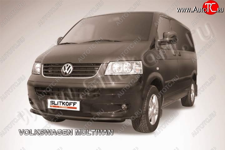 8 199 р. Защита переднего бампер Slitkoff  Volkswagen Transporter  T5 (2003-2009) дорестайлинг (Цвет: серебристый)  с доставкой в г. Керчь