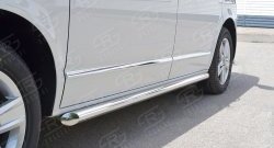 Защита порогов (левая сторона, длинная база, труба, d63 мм) SLITKOFF Volkswagen Caravelle  T6 - Transporter  T6 (Скос на торцах 45°)