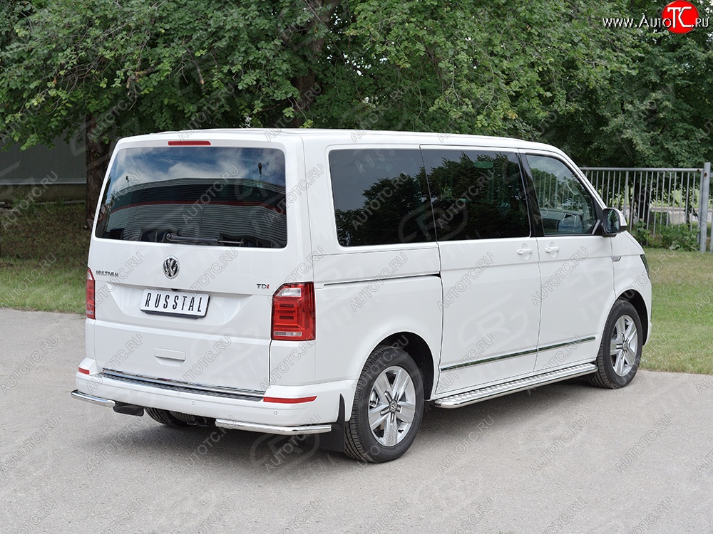 14 449 р. Защита заднего бампера (Ø42 мм, нержавейка, уголки) SLITKOFF Volkswagen Multivan T6 дорестайлинг (2016-2019)  с доставкой в г. Керчь