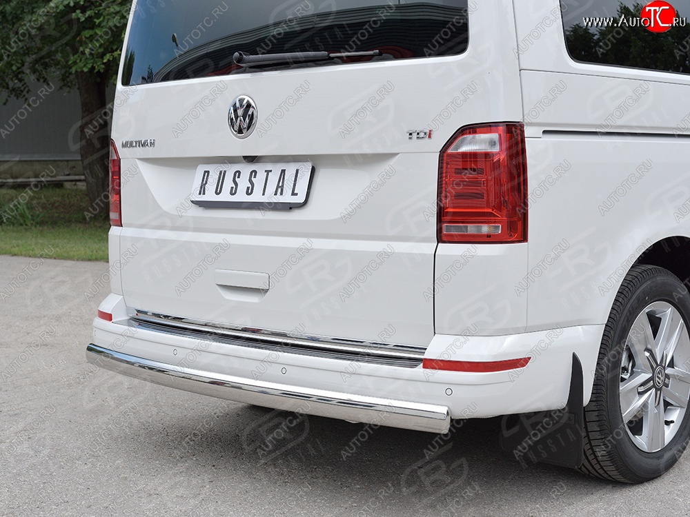11 599 р. Защита заднего бампера (Ø75x42 мм, нержавейка, длинная база) Russtal Volkswagen Transporter T6 дорестайлинг (2015-2019)  с доставкой в г. Керчь