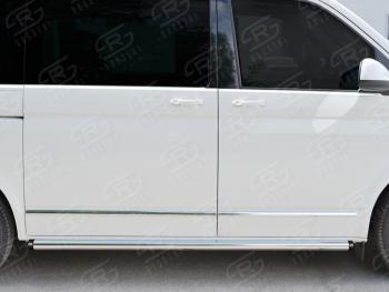 Защита порогов (левая сторона, длинная база, труба, d63 мм) SLITKOFF Volkswagen Caravelle  T6 (2015-2019) дорестайлинг (С пластиковыми заглушками на торцах)