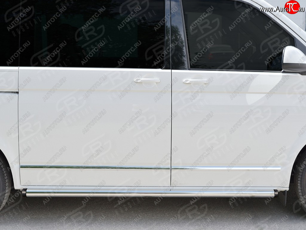 12 749 р. Защита порогов (левая сторона, длинная база, труба, d63 мм) SLITKOFF  Volkswagen Caravelle  T6 (2015-2019) дорестайлинг (С пластиковыми заглушками на торцах)  с доставкой в г. Керчь