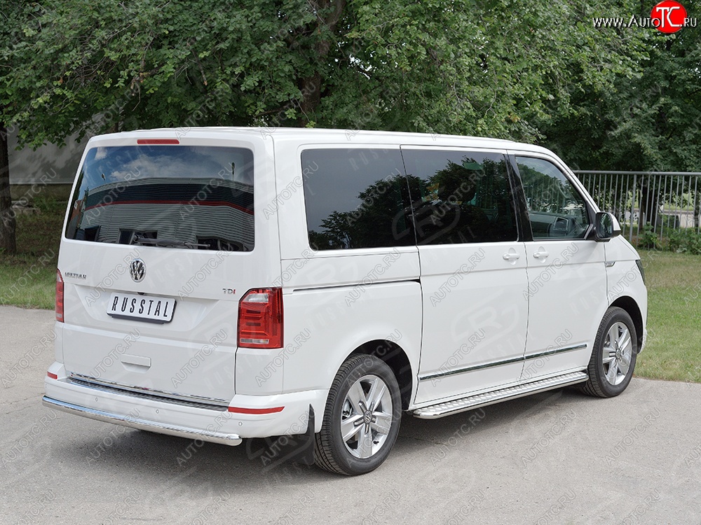 15 799 р. Защита заднего бампера (Ø63 мм, нержавейка, короткая база) SLITKOFF Volkswagen Transporter T6 дорестайлинг (2015-2019)  с доставкой в г. Керчь