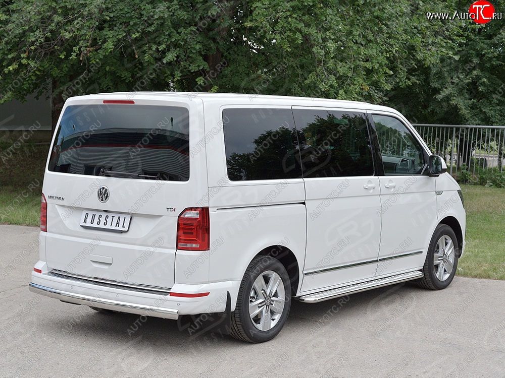 11 599 р. Защита заднего бампера (Ø75x42 мм, нержавейка, короткая база) Russtal Volkswagen Multivan T6 дорестайлинг (2016-2019)  с доставкой в г. Керчь