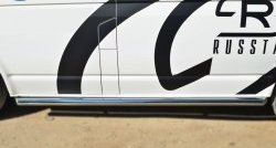8 299 р. Левая защита порогов из круглой трубы диаметром 63 мм Russtal Volkswagen Transporter T6 дорестайлинг (2015-2019) (Защита порогов с со скосами на торцах (вариант 1))  с доставкой в г. Керчь. Увеличить фотографию 2