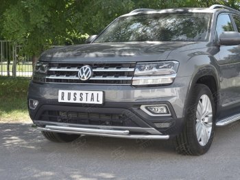 19 599 р. Защита переднего бампера (2 трубы Ø42 мм, нержавейка) SLITKOFF  Volkswagen Teramont  CA1 (2016-2020) дорестайлинг  с доставкой в г. Керчь. Увеличить фотографию 4