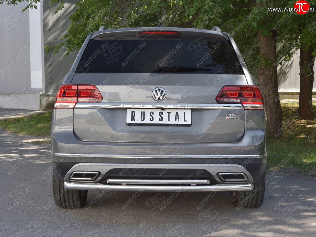16 999 р. Защита заднего бампера (2 трубы Ø63 и 42 мм, нержавейка) SLITKOFF  Volkswagen Teramont  CA1 (2016-2020) дорестайлинг  с доставкой в г. Керчь