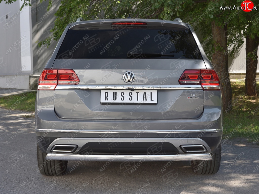 11 599 р. Защита заднего бампера (Ø75х42 мм, нержавейка) Russtal Volkswagen Teramont CA1 дорестайлинг (2016-2020)  с доставкой в г. Керчь