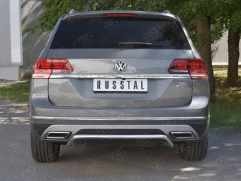 Защита заднего бампера (Ø42 мм волна, нержавейка) SLITKOFF Volkswagen Teramont  CA1 (2016-2020) дорестайлинг