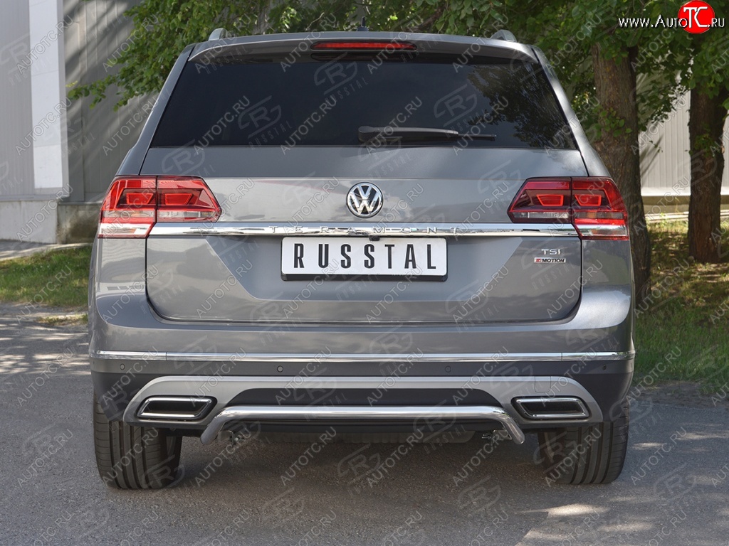15 249 р. Защита заднего бампера (Ø42 мм волна, нержавейка) SLITKOFF  Volkswagen Teramont  CA1 (2016-2020) дорестайлинг  с доставкой в г. Керчь