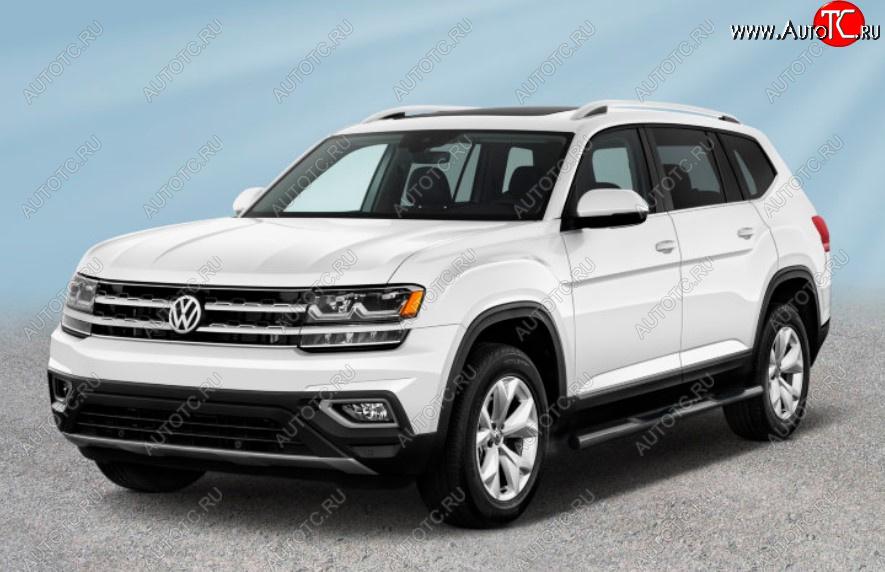 13 699 р. Защита порогов Slitkoff (Ø 76 мм, в проступями)  Volkswagen Teramont  CA1 (2016-2020) дорестайлинг (Сталь с полимерным покрытием. Цвет: серебристый)  с доставкой в г. Керчь