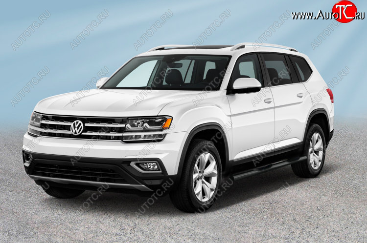 14 699 р. Защита порогов Slitkoff (Ø 76 мм, в проступями)  Volkswagen Teramont  CA1 (2016-2020) дорестайлинг (Сталь с полимерным покрытием. Цвет: черный)  с доставкой в г. Керчь
