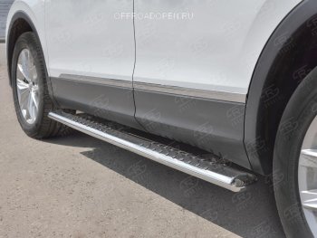 19 399 р. Пороги труба 120х60 овал с проступью Russtal Volkswagen Tiguan Mk2 дорестайлинг (2016-2020)  с доставкой в г. Керчь. Увеличить фотографию 3