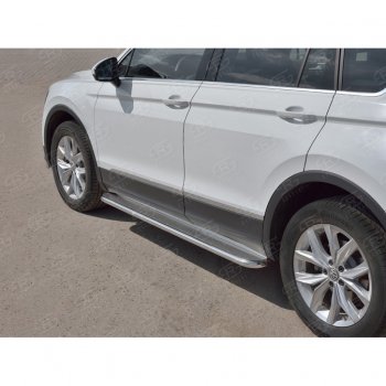 35 549 р. Порожки для ног (труба Ø42) SLITKOFF  Volkswagen Tiguan  Mk2 (2016-2020) дорестайлинг (лист - нержавейка, профиль - нержавейка)  с доставкой в г. Керчь. Увеличить фотографию 3