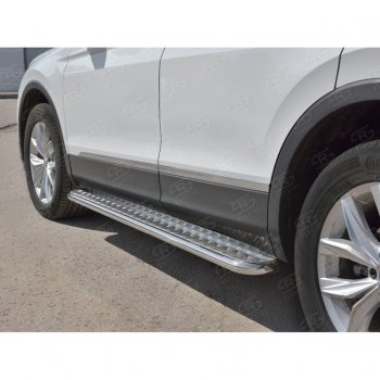 22 999 р. Пороги труба d42 с листом (Лист алюм, проф.сталь) (v2) SLITKOFF  Volkswagen Tiguan  Mk2 (2016-2020) дорестайлинг  с доставкой в г. Керчь. Увеличить фотографию 4