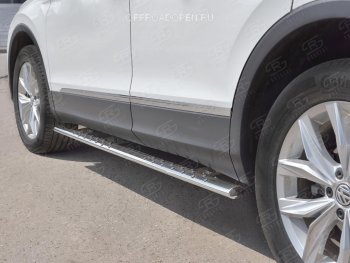16 649 р. Пороги труба 75х42 овал с проступью Russtal Volkswagen Tiguan Mk2 дорестайлинг (2016-2020)  с доставкой в г. Керчь. Увеличить фотографию 3