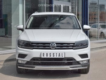 17 399 р. Защита переднего бампера (2 трубы Ø42 мм, нержавейка, NOT OFF ROAD) SLITKOFF Volkswagen Tiguan Mk2 дорестайлинг (2016-2020)  с доставкой в г. Керчь. Увеличить фотографию 2