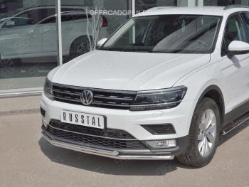 17 399 р. Защита переднего бампера (2 трубы Ø42 мм, нержавейка, NOT OFF ROAD) SLITKOFF Volkswagen Tiguan Mk2 дорестайлинг (2016-2020)  с доставкой в г. Керчь. Увеличить фотографию 3