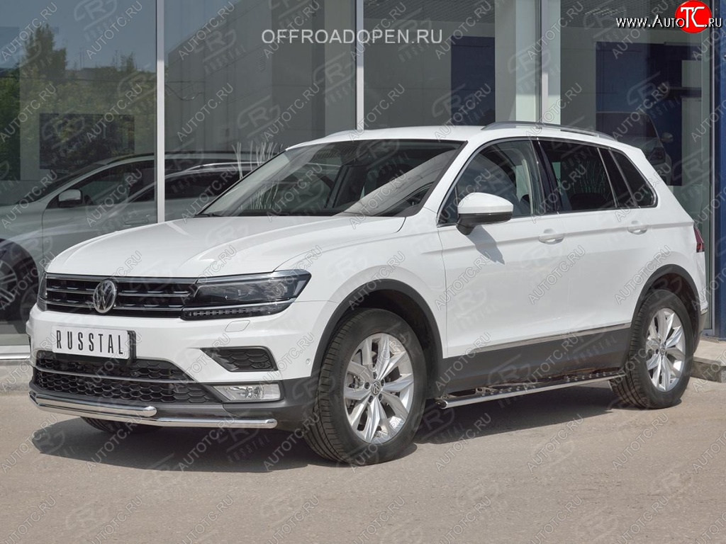 17 399 р. Защита переднего бампера (2 трубы Ø42 мм, нержавейка, NOT OFF ROAD) SLITKOFF Volkswagen Tiguan Mk2 дорестайлинг (2016-2020)  с доставкой в г. Керчь