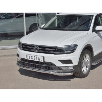 17 649 р. Защита переднего бампера (Ø63 мм волна, нержавейка) SLITKOFF Volkswagen Tiguan Mk2 дорестайлинг (2016-2020)  с доставкой в г. Керчь. Увеличить фотографию 2