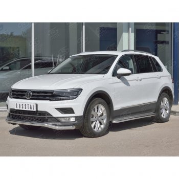 17 649 р. Защита переднего бампера (Ø63 мм волна, нержавейка) SLITKOFF Volkswagen Tiguan Mk2 дорестайлинг (2016-2020)  с доставкой в г. Керчь. Увеличить фотографию 3