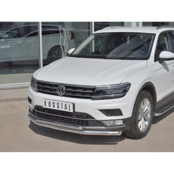 14 649 р. Защита переднего бампера (2 трубы Ø63 и 75х42 мм, нержавейка) Russtal Volkswagen Tiguan Mk2 дорестайлинг (2016-2020)  с доставкой в г. Керчь. Увеличить фотографию 2