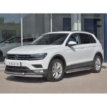 14 649 р. Защита переднего бампера (2 трубы Ø63 и 75х42 мм, нержавейка) Russtal Volkswagen Tiguan Mk2 дорестайлинг (2016-2020)  с доставкой в г. Керчь. Увеличить фотографию 3