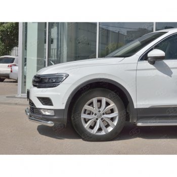 14 649 р. Защита переднего бампера (2 трубы Ø63 и 75х42 мм, нержавейка) Russtal Volkswagen Tiguan Mk2 дорестайлинг (2016-2020)  с доставкой в г. Керчь. Увеличить фотографию 4