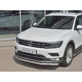 16 249 р. Защита переднего бампера (Ø63 мм, нержавейка, NOT OFF ROAD) SLITKOFF Volkswagen Tiguan Mk2 дорестайлинг (2016-2020)  с доставкой в г. Керчь. Увеличить фотографию 2