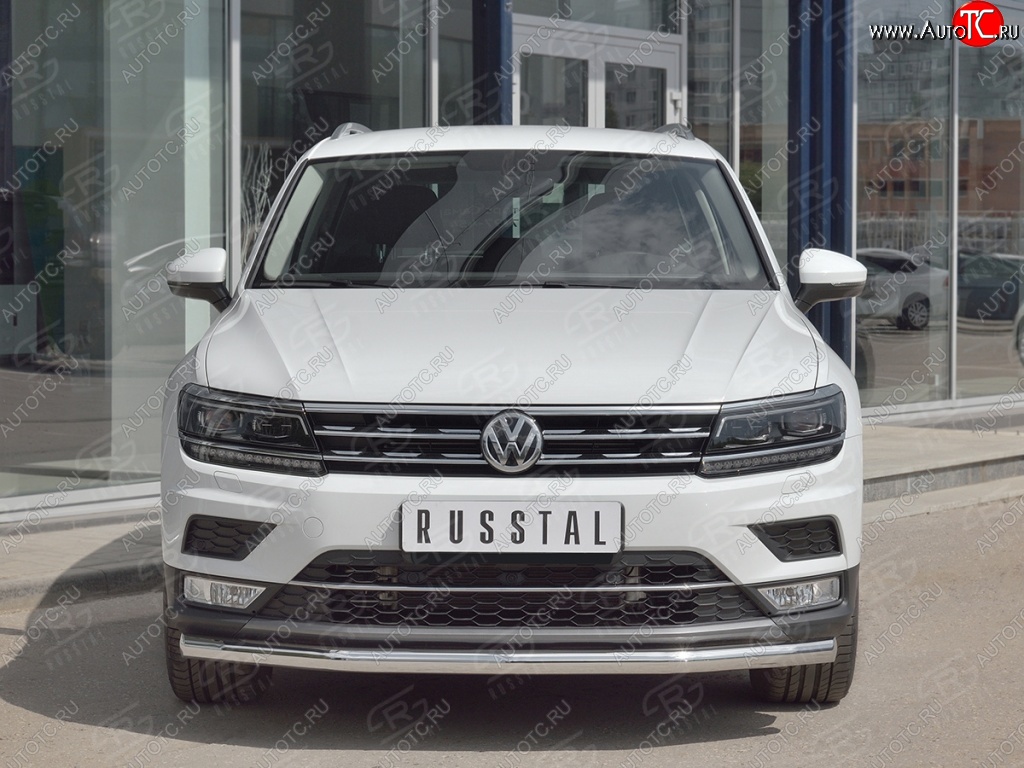 16 249 р. Защита переднего бампера (Ø63 мм, нержавейка, NOT OFF ROAD) SLITKOFF Volkswagen Tiguan Mk2 дорестайлинг (2016-2020)  с доставкой в г. Керчь
