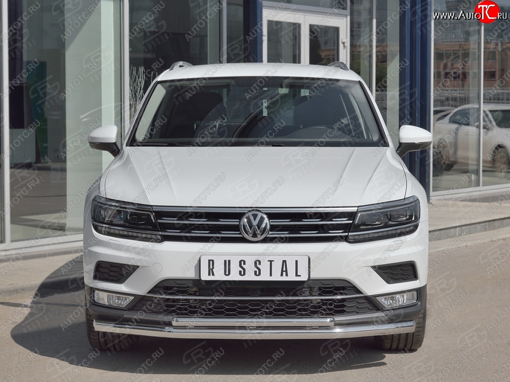 20 349 р. Защита переднего бампера (2 трубы Ø63 и 42 мм, нержавейка) SLITKOFF Volkswagen Tiguan Mk2 дорестайлинг (2016-2020)  с доставкой в г. Керчь