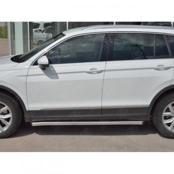 Защита порогов из круглой трубы диаметром 63 мм SLITKOFF v1 Volkswagen Tiguan  Mk2 (2016-2020) дорестайлинг
