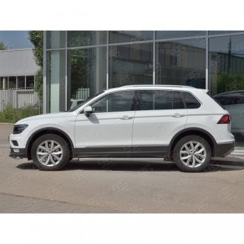 18 799 р.  Защита порогов (Ø63 мм, секции) SLITKOFF  Volkswagen Tiguan  Mk2 (2016-2020) дорестайлинг (Вариант 2 (пластиковые заглушки))  с доставкой в г. Керчь. Увеличить фотографию 2