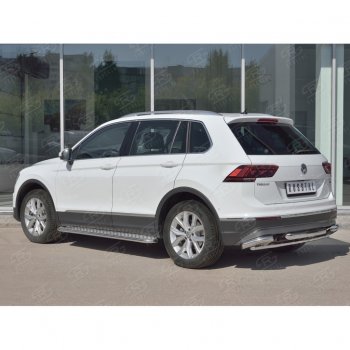 24 999 р. Защита заднего бампера (Ø63/42/63 мм, нержавейка, NOT OFF ROAD) SLITKOFF  Volkswagen Tiguan  Mk2 (2016-2020) дорестайлинг  с доставкой в г. Керчь. Увеличить фотографию 2
