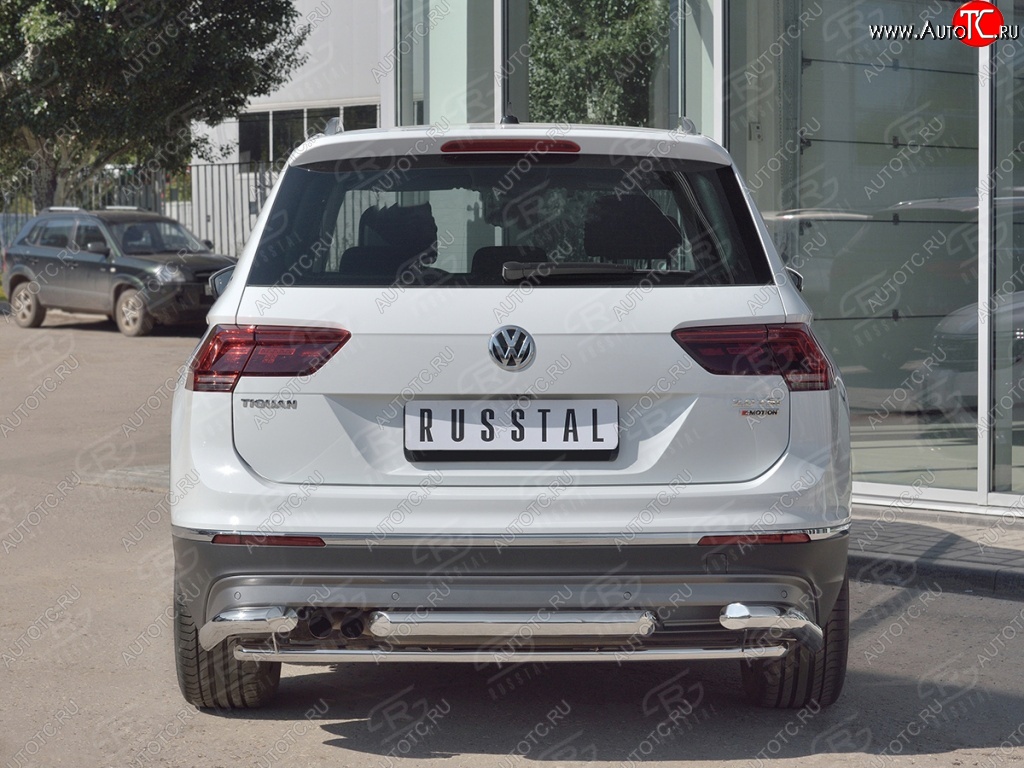 24 999 р. Защита заднего бампера (Ø63/42/63 мм, нержавейка, NOT OFF ROAD) SLITKOFF  Volkswagen Tiguan  Mk2 (2016-2020) дорестайлинг  с доставкой в г. Керчь