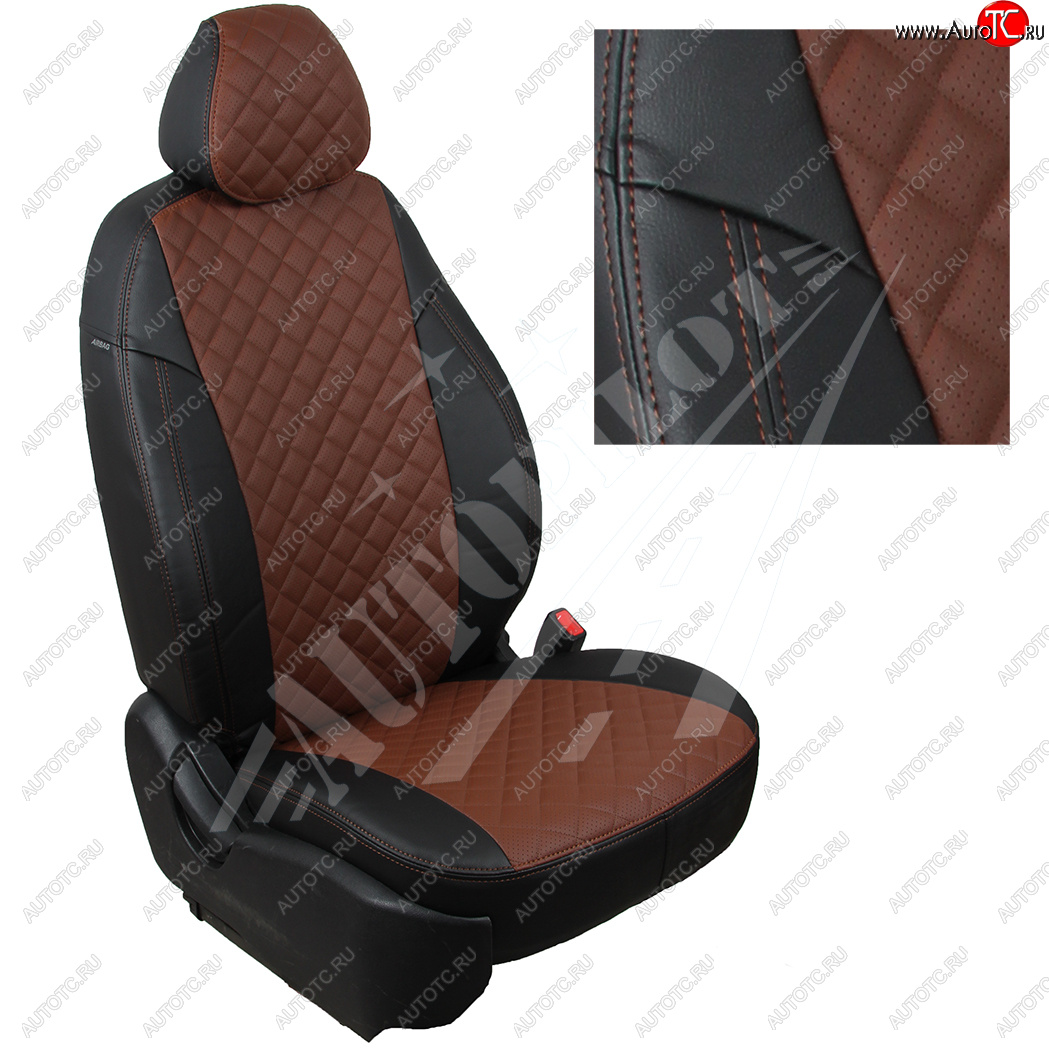 8 499 р. Чехлы сидений AUTOPILOT Экокожа Ромб (комплектация Comfortline/Highline, со столиками/без столиков, пасс. спинка трансформер)  Volkswagen Tiguan  Mk2 (2016-2022) дорестайлинг, рестайлинг (Черный + Темно коричневый)  с доставкой в г. Керчь