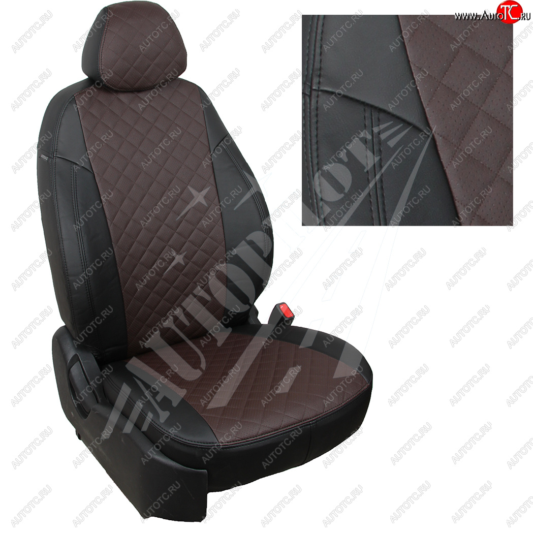 8 499 р. Чехлы сидений AUTOPILOT Экокожа Ромб (комплектация Comfortline/Highline, со столиками/без столиков, пасс. спинка трансформер)  Volkswagen Tiguan  Mk2 (2016-2022) дорестайлинг, рестайлинг (Черный + Шоколад)  с доставкой в г. Керчь