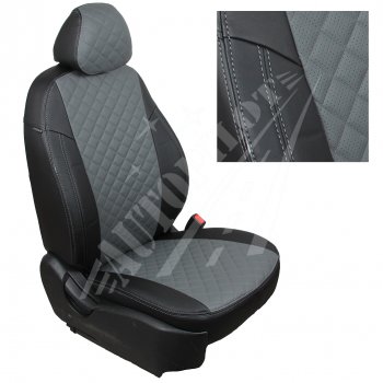 Чехлы сидений AUTOPILOT Экокожа Ромб (комплектация Comfortline/Highline, со столиками/без столиков, пасс. спинка трансформер) Volkswagen Tiguan  Mk2 (2016-2022) дорестайлинг, рестайлинг (Черный + Серый)