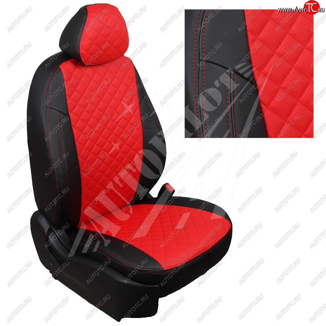 8 499 р. Чехлы сидений AUTOPILOT Экокожа Ромб (комплектация Comfortline/Highline, со столиками/без столиков, пасс. спинка трансформер)  Volkswagen Tiguan  Mk2 (2016-2022) дорестайлинг, рестайлинг (Черный + Красный)  с доставкой в г. Керчь