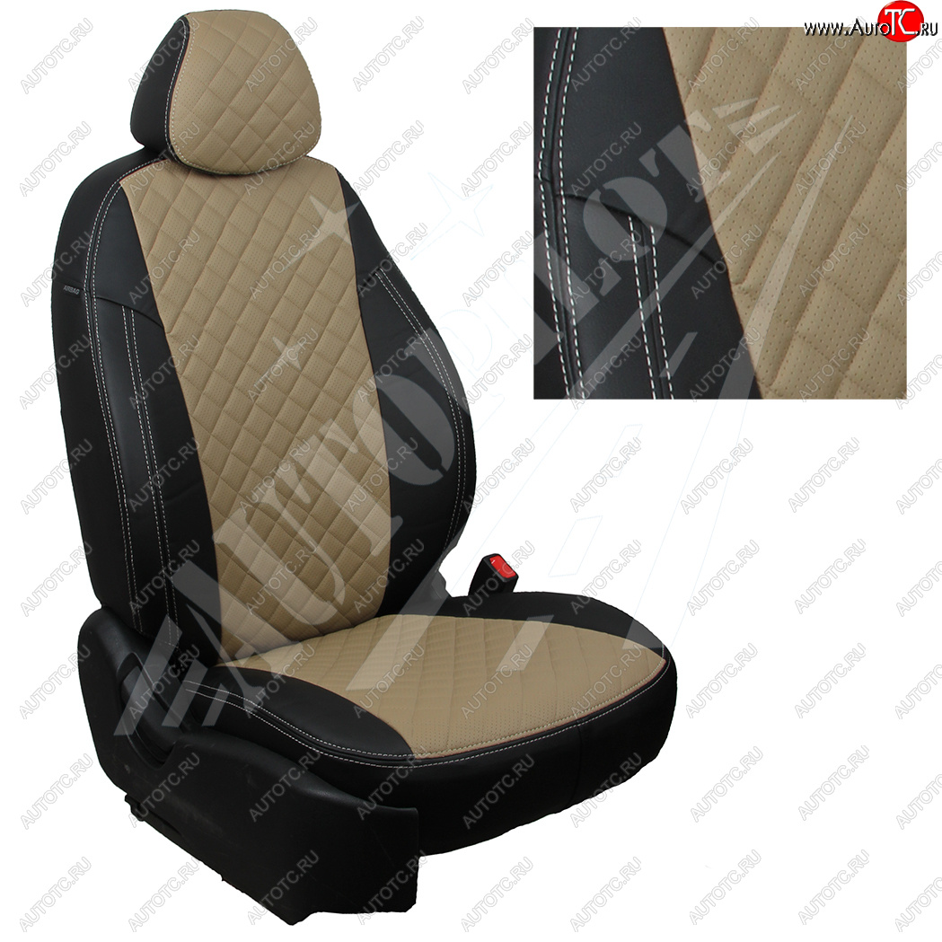 8 499 р. Чехлы сидений AUTOPILOT Экокожа Ромб (комплектация Comfortline/Highline, со столиками/без столиков, пасс. спинка трансформер)  Volkswagen Tiguan  Mk2 (2016-2022) дорестайлинг, рестайлинг (Черный + Темно бежевый)  с доставкой в г. Керчь