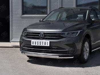 Защита переднего бампера (2 трубы Ø42, нержавейка, NOT R-LINE) Volkswagen Tiguan  Mk2 (2020-2022) рестайлинг