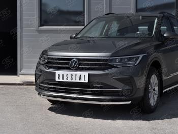 Защита переднего бампера (Ø42 мм нержавейка, NOT R-LINE) SLITKOFF Volkswagen Tiguan  Mk2 (2020-2022) рестайлинг (полированная нержавейка)